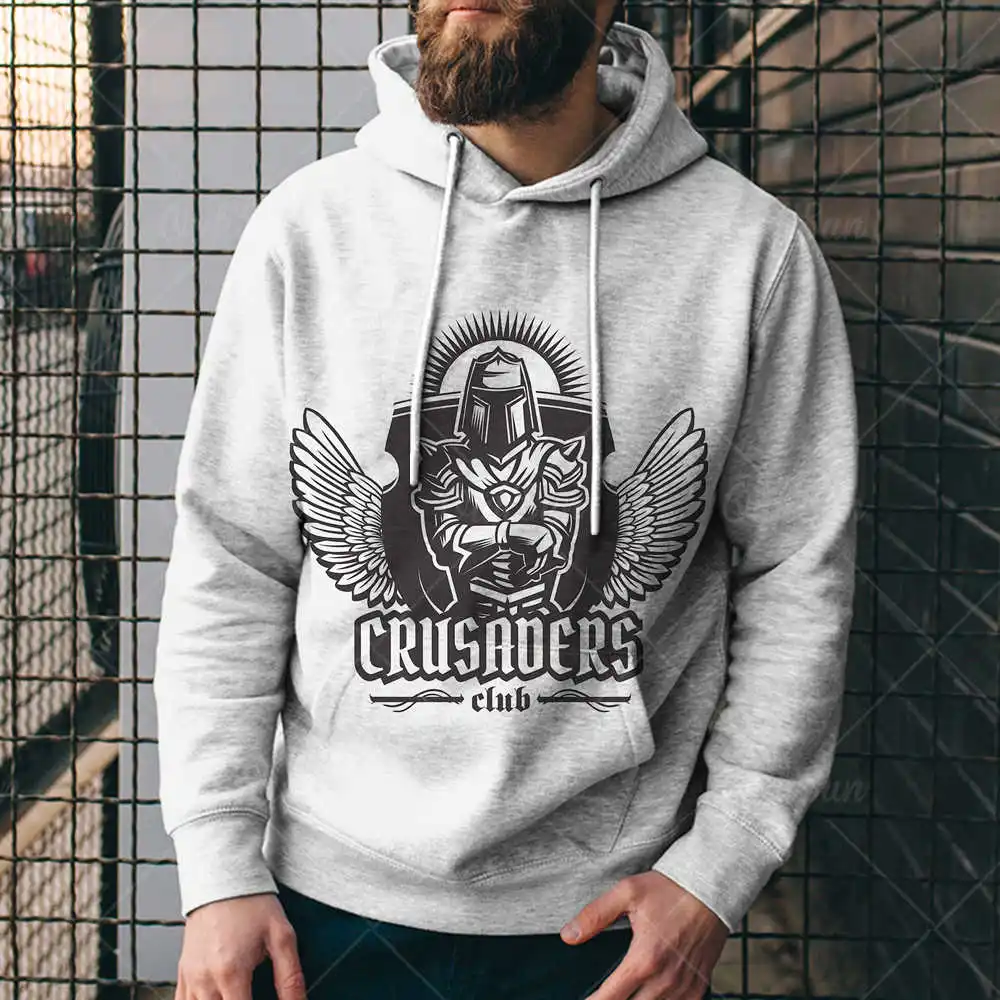 

Crusader Knight Print Hoodies Men Crusades Pattern Sweatshirts O Neck Oversize Pullovers Street Loose Street Unisex Wear xxs-4XL