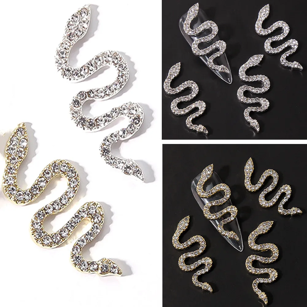 

2PCS Nail Snake Decorations Long 3D Rhinestones For Crystal Nails Art Charms Metal Charms Alloy Manicure Jewelry Accessories F10