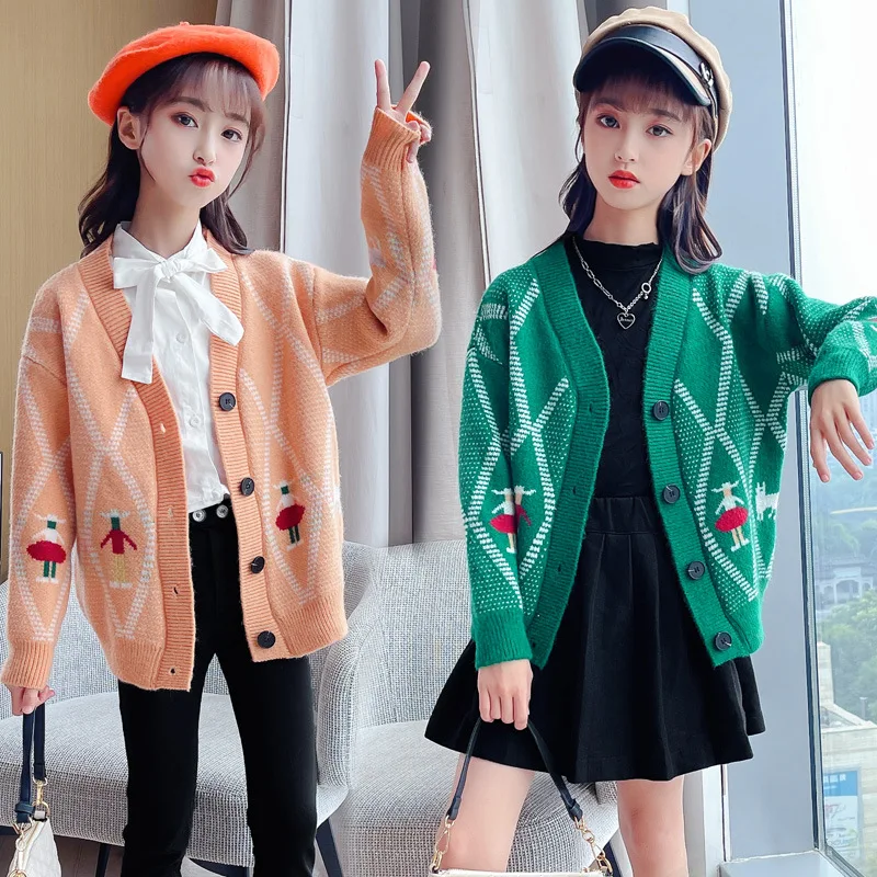 

Fashion Autumn Knitted Cardigans Sweater for Kids Girls Children Cartoon Single Breasted V-neck Princess Coats Cardigan Kids