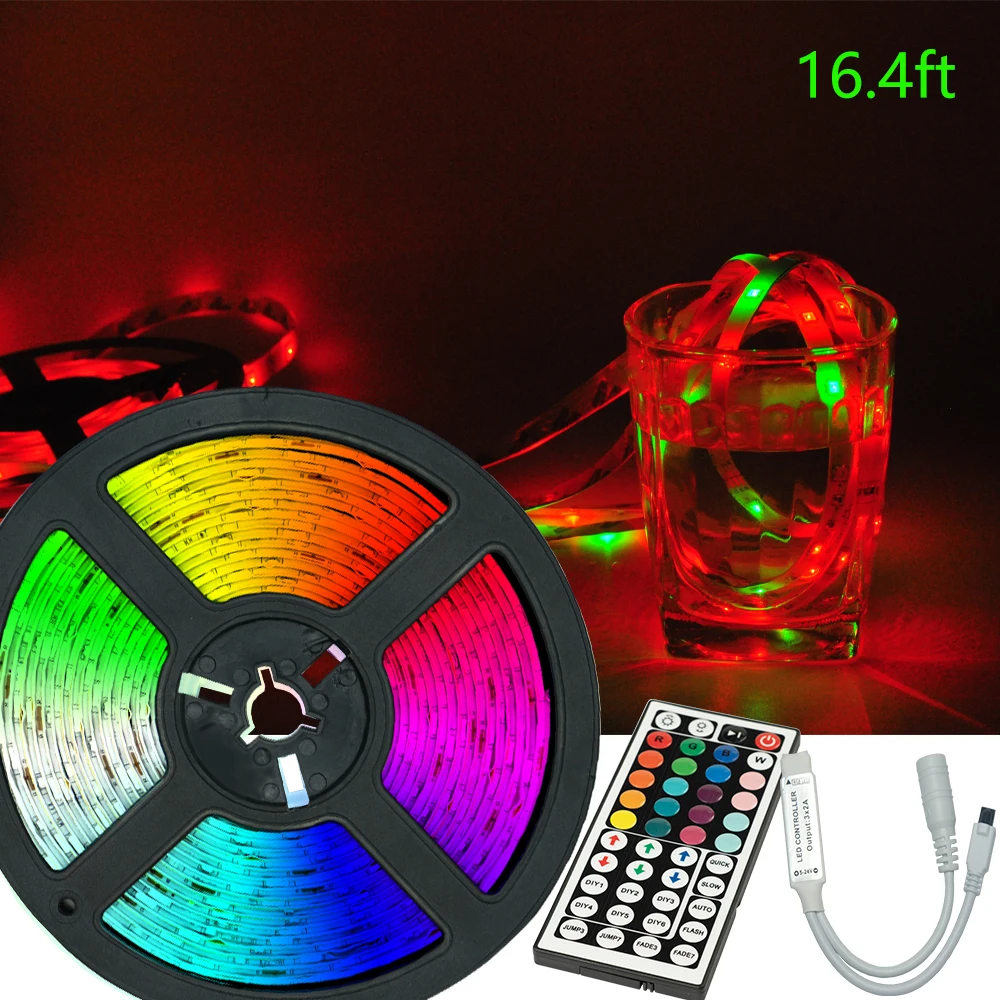 

Светодиодная лампа RGB 2835, водонепроницаемая, IP65, подходит для влажных мест, футов, ahout, 5 м, с 44-клавишным инфракрасным контроллером