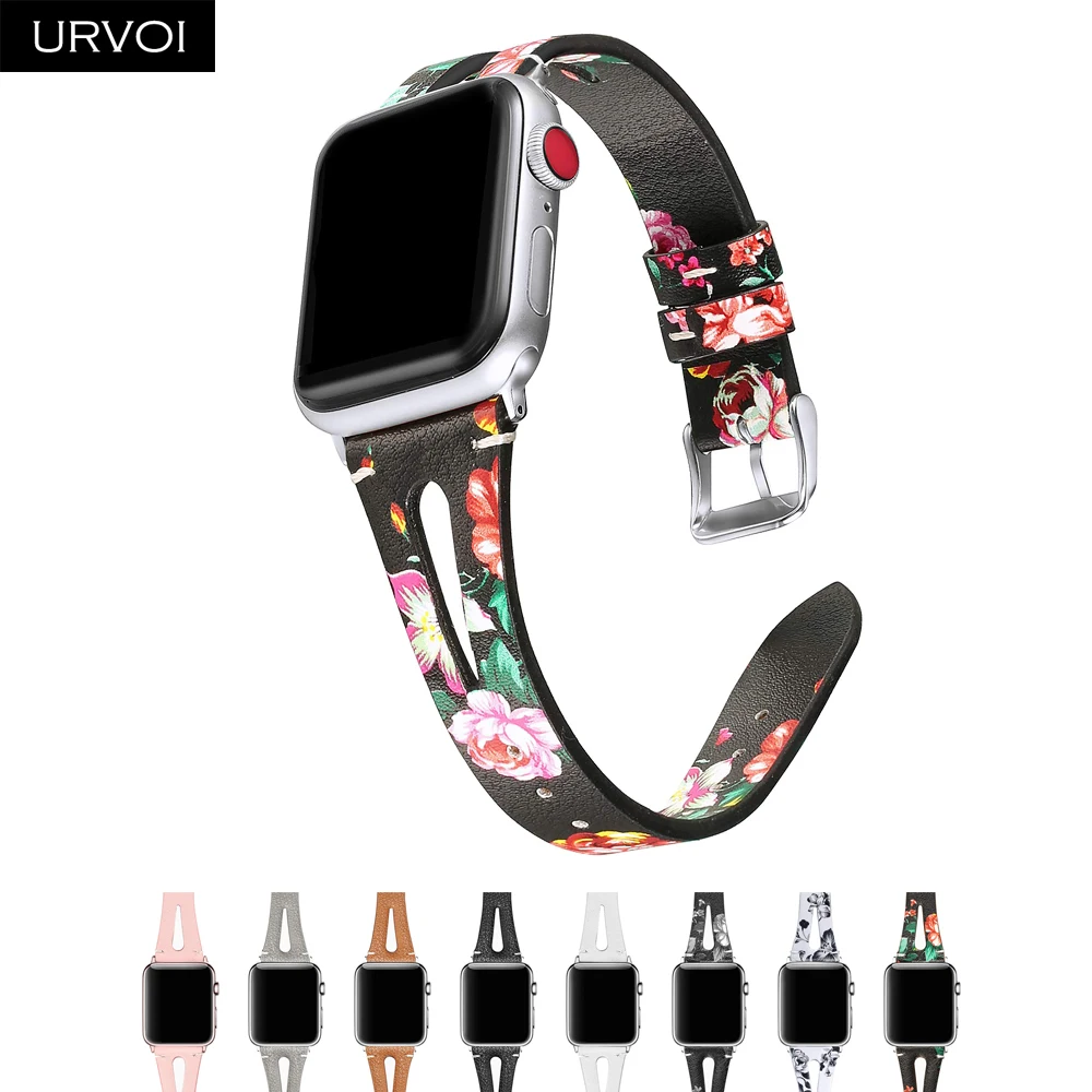 Ремешок URVOI женский кожаный для apple watch series 8 7 6 SE 5 4 3 браслет iwatch 41 45 мм с Т-образным