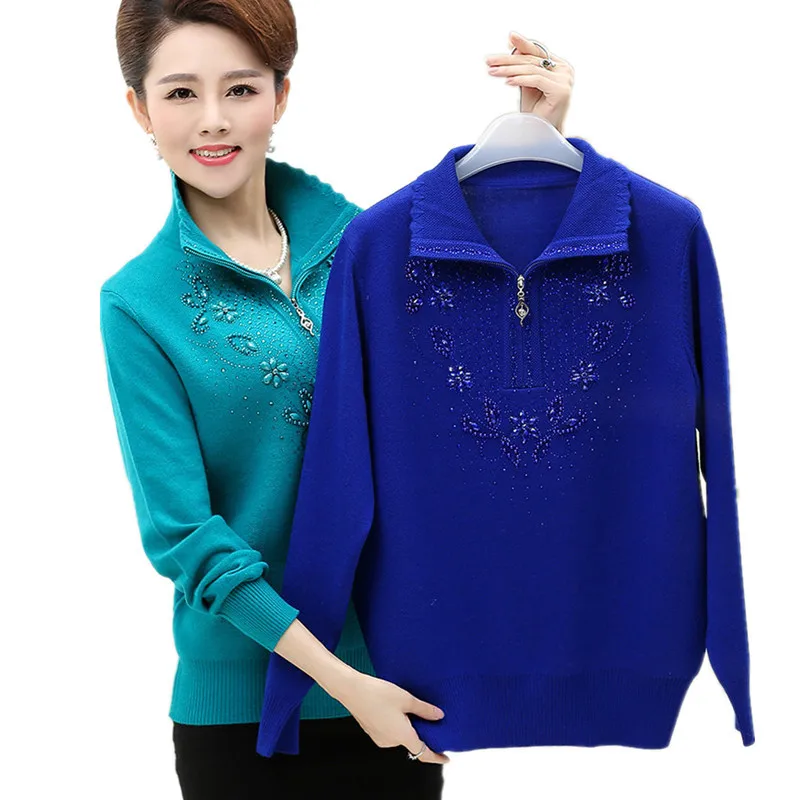 Пуловер большого размера для женщин среднего возраста свитера осенние вязаные