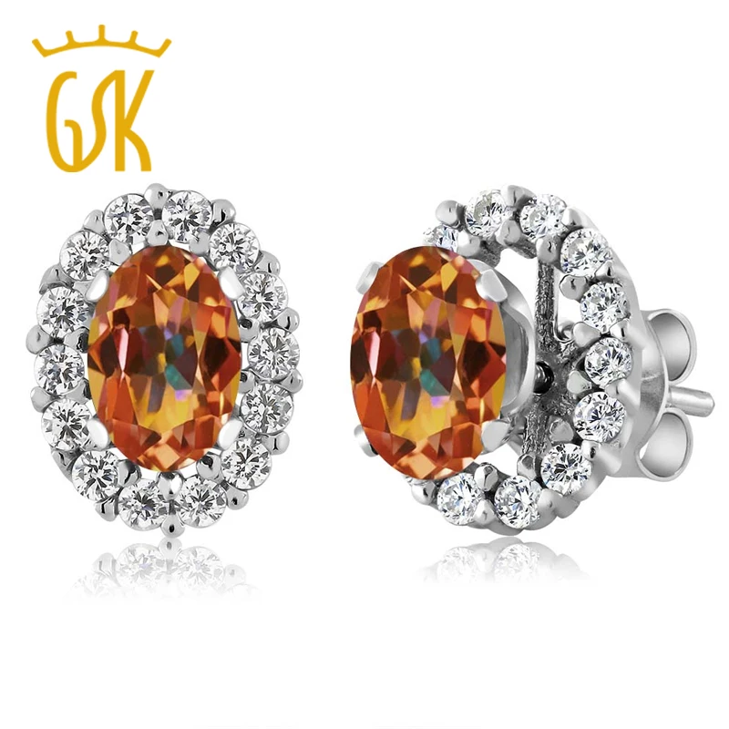 1 46 Ct овальные серьги гвоздики с мистическим топазом из стерлингового серебра 925