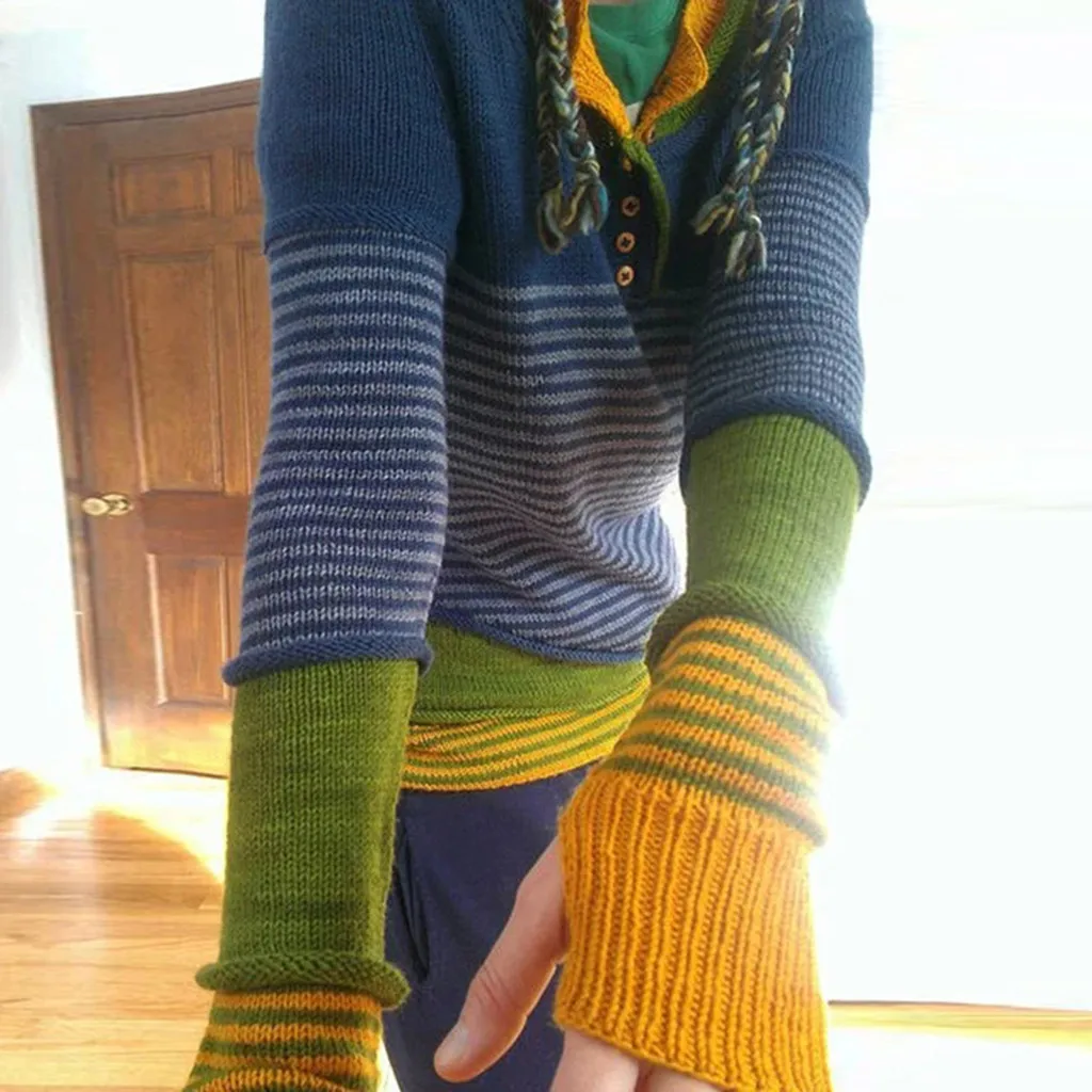 Женский свитер MISSOMO размера плюс винтажный Повседневный полосатый лоскутный с