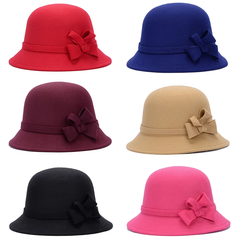 Женская винтажная шерстяная фетровая шляпа 6 цветов