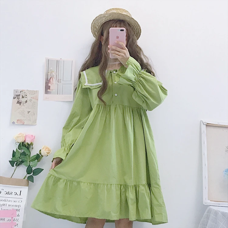 Новинка 2019 женское платье в японском стиле свободное модное средней длины с