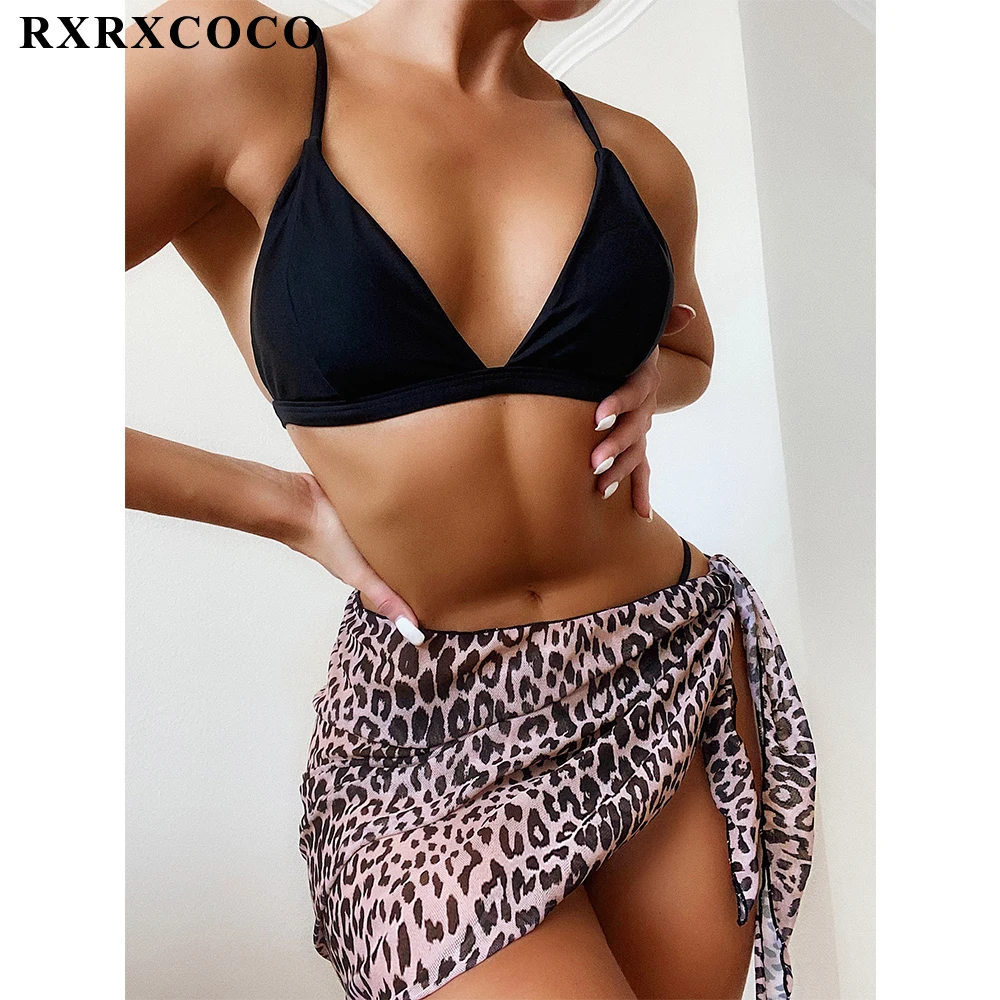 

RXRXCOCO 3 pieces Bikini Swimwear Women Swimsuit 2021 Solid Brazilian Bikini Set Push Up Bathing Suit Female Beach Wear Biquini