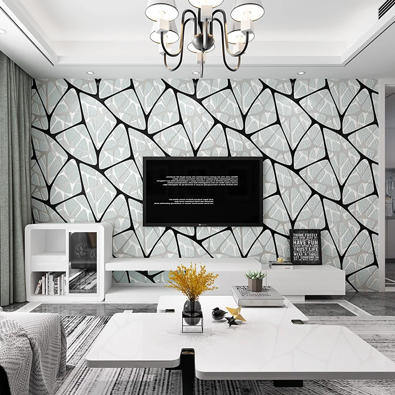 

Nordic modern minimalist 3d three-dimensional bird's nest stone paper deerskin velvet thick gray living room wallpaper