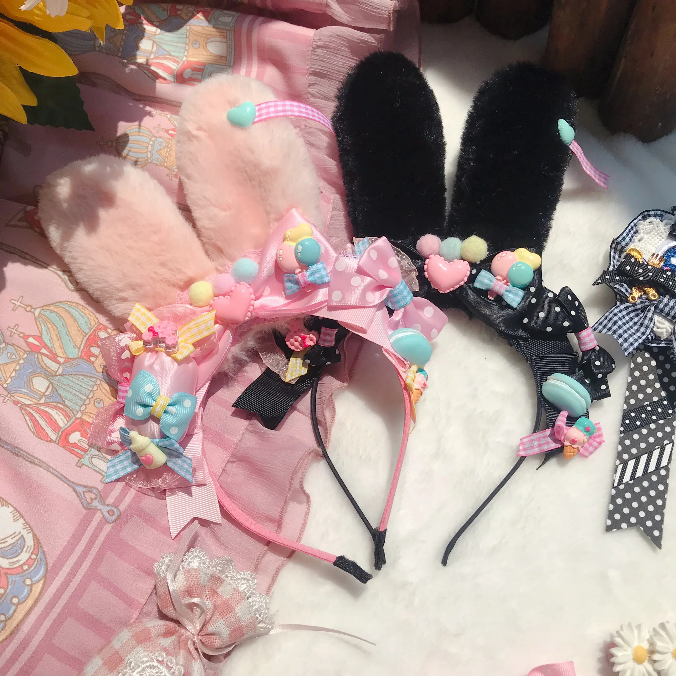 Черный милый плюшевый кролик с ушами KC обруч для волос в стиле &quotЛолита&quot