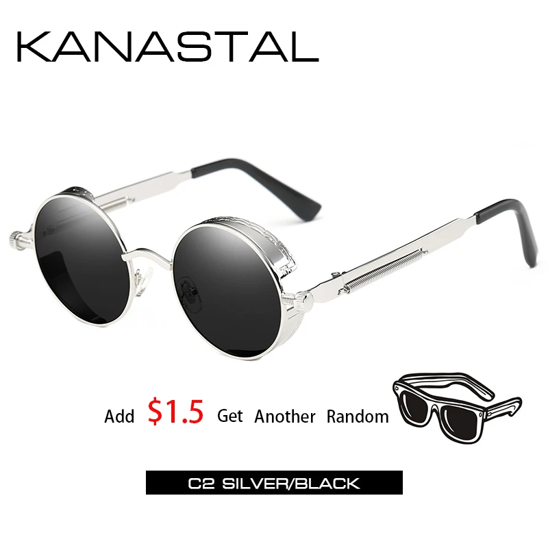 silver black2 Круглые Солнцезащитные очки в стиле стимпанк, зеркальные Мужские и женские очки в стиле панк, брендовые дизайнерские ретро очки в оправе, винтажные весенние солнечные очки UV400 - Цвет линз: silver black2