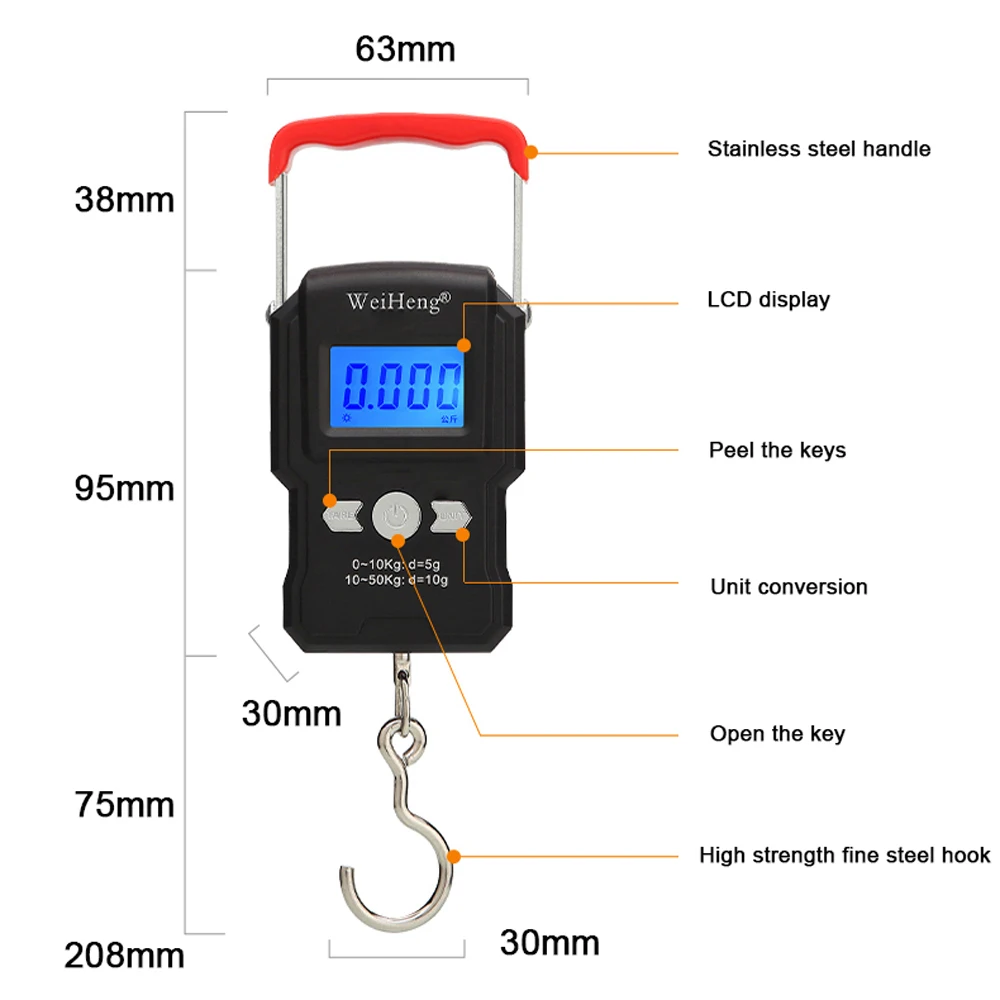 50Kg/5g LCD Digital Display Backlight Portable Hanging Hook Scale Double Accuracy Fishing Travel Mini Electronic Weighing | Инструменты
