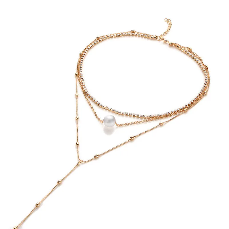 

Creative Temperament Three Layer Pearl Clavicle Necklace 2021