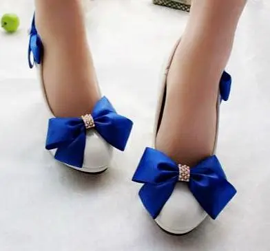 9 см обувь на высоком каблуке из сатина Королевский синий цвет с бантиком