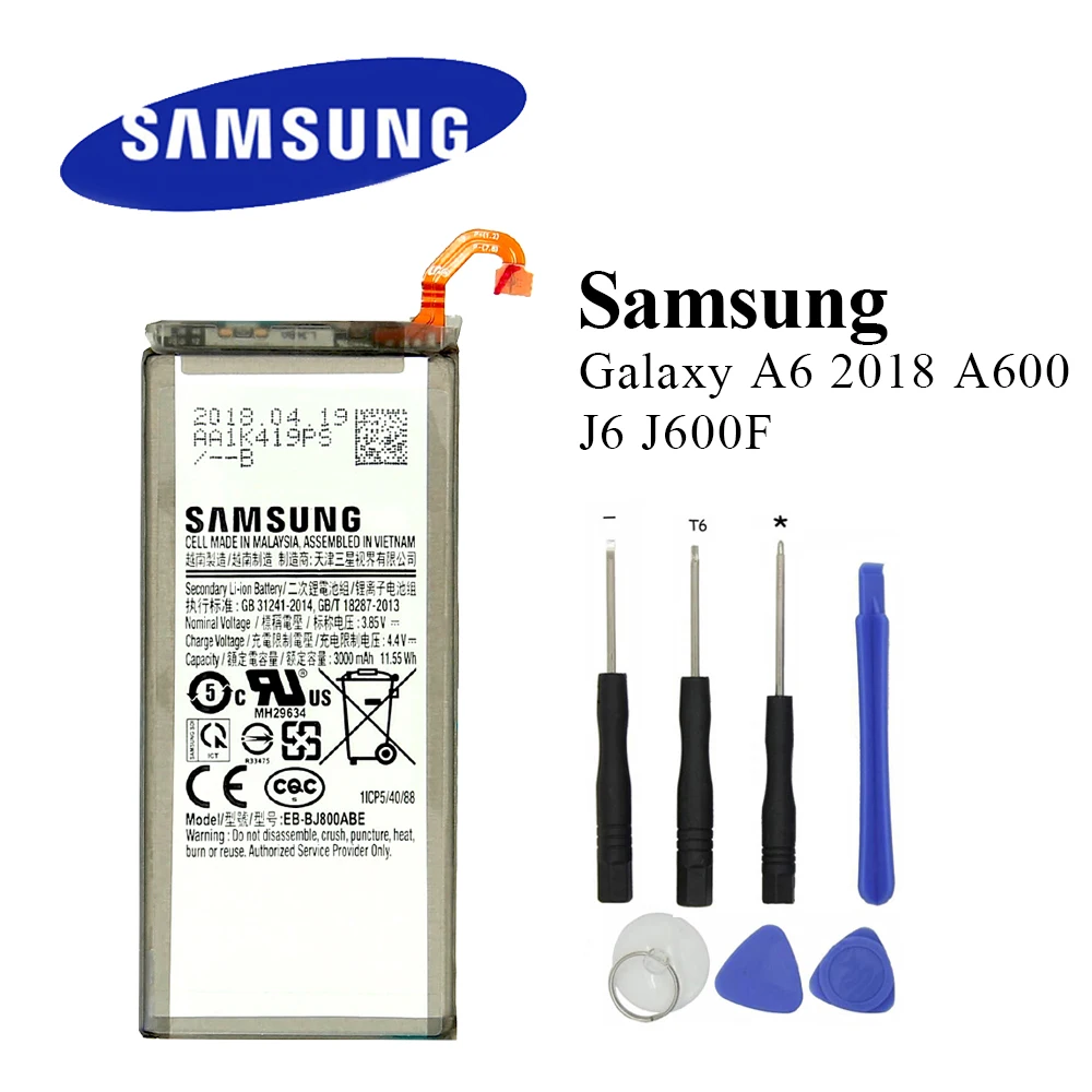 

EB-BJ800ABE For Samsung Galaxy A6 (2018) SM-A600 A600F For Galaxy J6 J600F Samsung Original Battery 3000mAh Batteria Akku