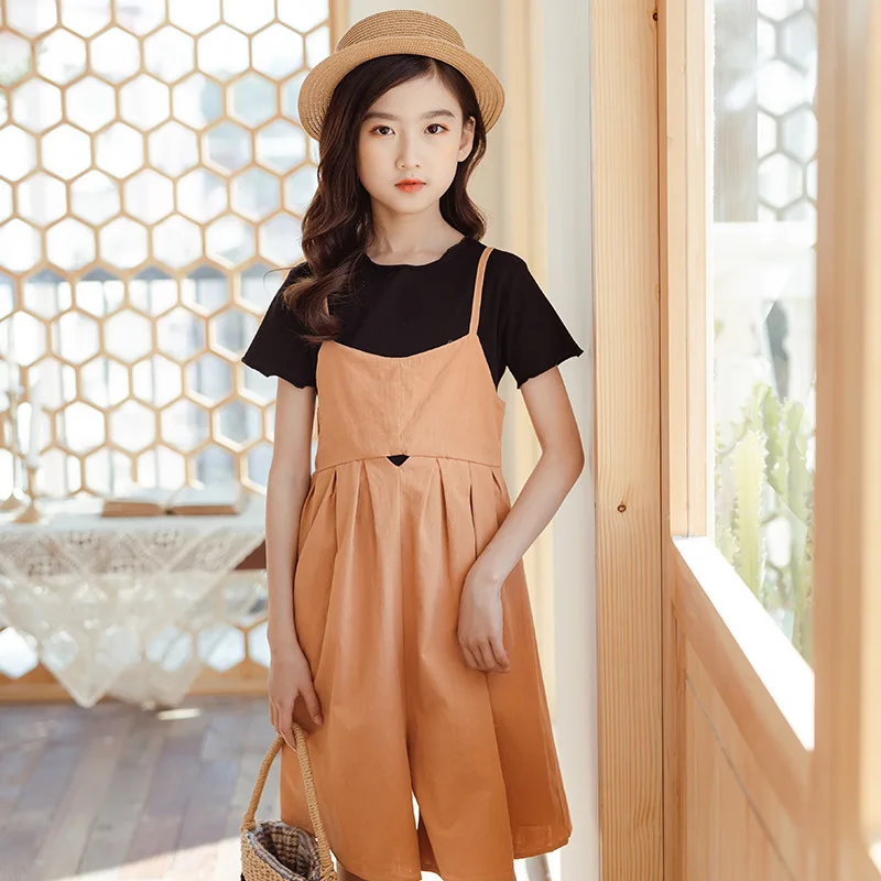 

Summer 2021 New Teens Girl Clothes Sets Fashion T Shirts Tops + Overalls Pants 2 Pieces Suits Kids Set For Girls Clothing