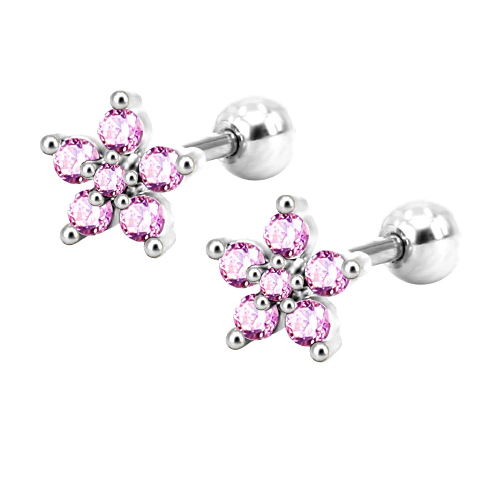 

Five Round Crystals Flower Circles Loops Zircon Flower Screw Back Stud Earrings For Women Children Girls Gold Color Jewelry