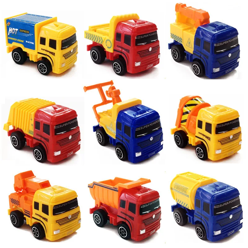 

9 шт./компл., мультяшная модель автомобиля, инженерные машины, грузовик, игрушки, кран, экскаватор, игрушки для детей, подарки на день рождения