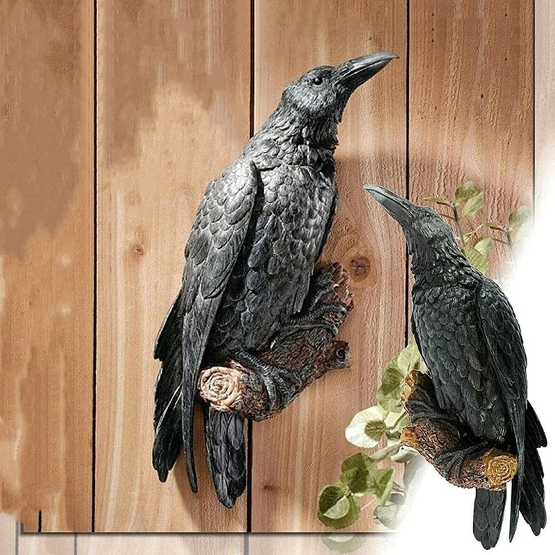 Raven Statue Fake Raven Resin Statue Bird Crow Sculpture Outdoor Crows Halloween Decor Creative Eauves Decoration