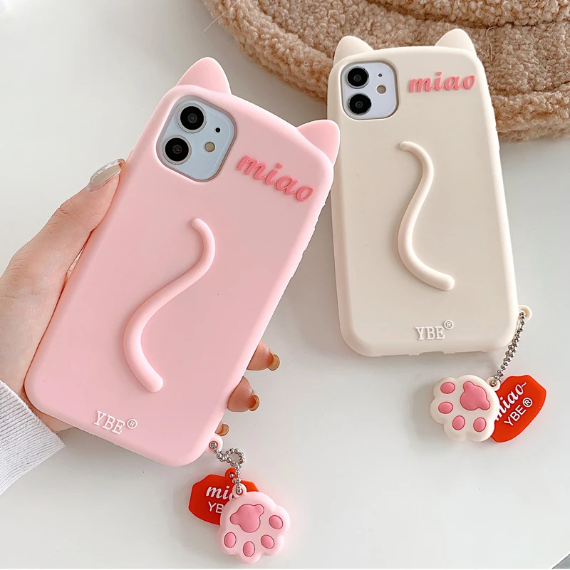 3D милый чехол с кошачьими ушками для телефона iphone 12 Pro MAX 11Pro XS XR X 6 6s 7 8 Plus мягкий