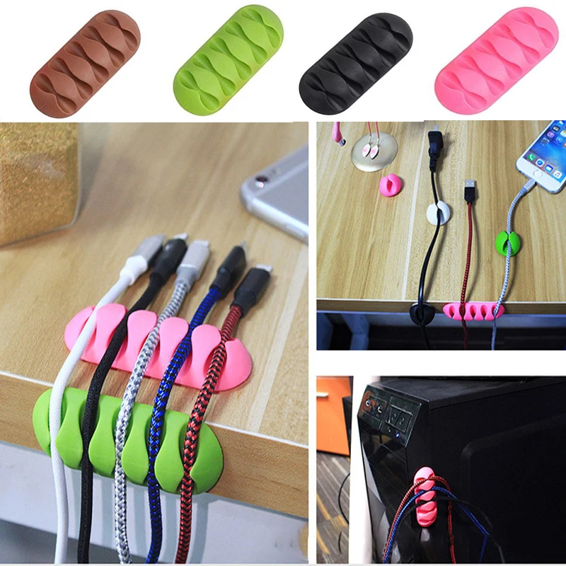 5-Clip Earphone Cable Winder Organizer Charger Holder Fixing Clips USB Tie for PC TV Wire Protector | Мобильные телефоны и