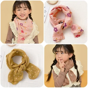 Осень-зима 2020, Милый хлопковый льняной шарф для девочек с цветами и звездами, Детские теплые шарфы, детский хлопковый шарф, Детский милый шарф