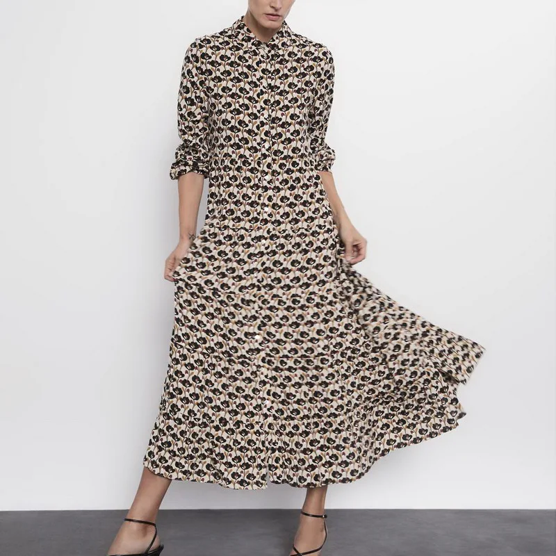 Женское длинное платье с цветочным принтом винтажное макси на осень 2019|Женские