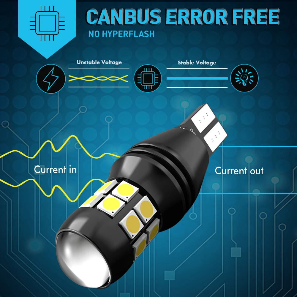 2x T15 W16W светодиодный лампы Canbus 920 921 20SMD 3030 белый 12 В светодиодные резервсветильник