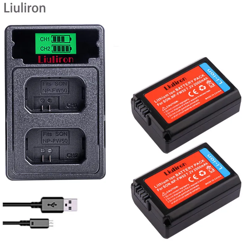 charger and 2battery 2000 мА/ч, NP-FW50 NP FW50 NPFW50 Батарея Akku емкостью+ ЖК-дисплей двойной Зарядное устройство для sony Alpha a6500 a6300 a7 7R a7R a7R II a7II NEX-3 NEX-5 - Цвет: charger and 2battery