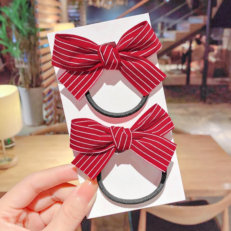 

New Girls Red Butterfly Knot Hair Rope Love Wave Spot Hair Circle Girl Double Horsetail Head Rope Fashion Hair Accessories