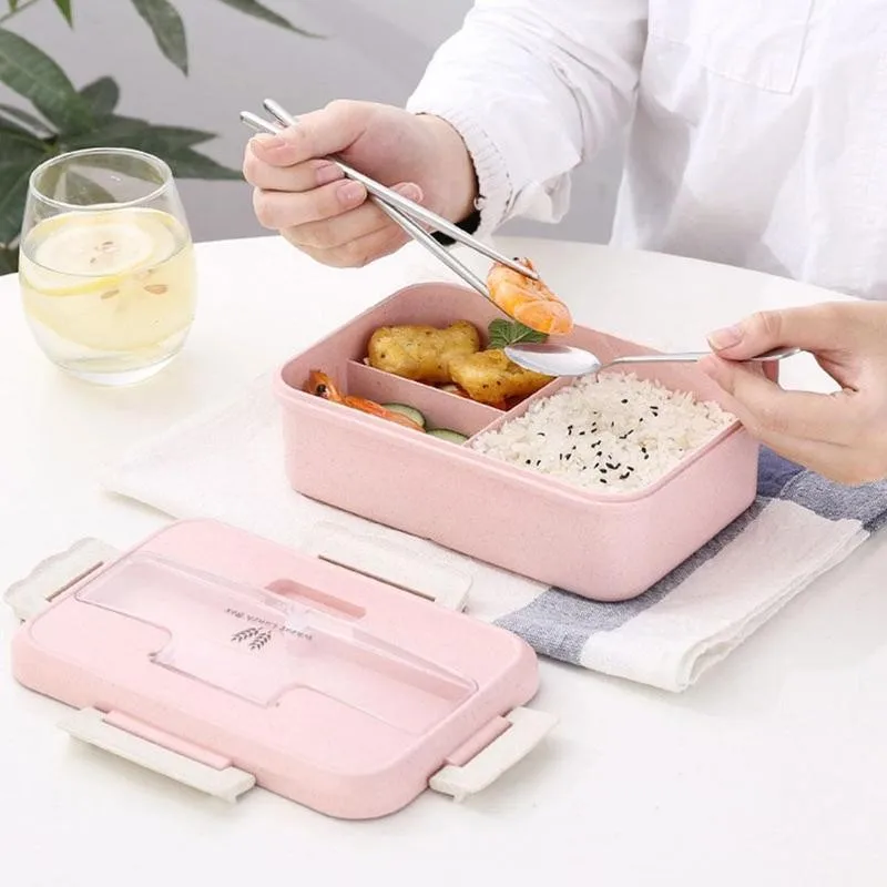 1000ml Bento Box Japanese Children's Lunch Wheat Straw Food Container Microwave Dinnerware Portable Plastic | Дом и сад