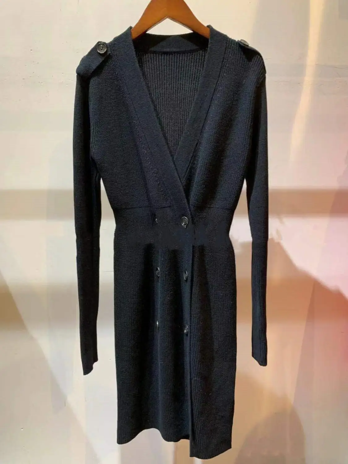 Женское трикотажное платье с V образным вырезом и длинным рукавом|Женские платья|