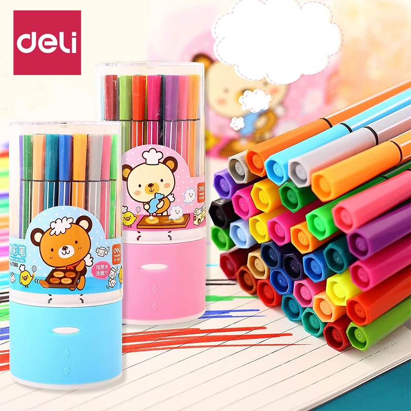 

Deli 7066 Washable Soft Head Watercolor Pen Graffiti Children's Painting Pen 12 Colors 18 / 24 / 36 Colors Barreled Art Supplies