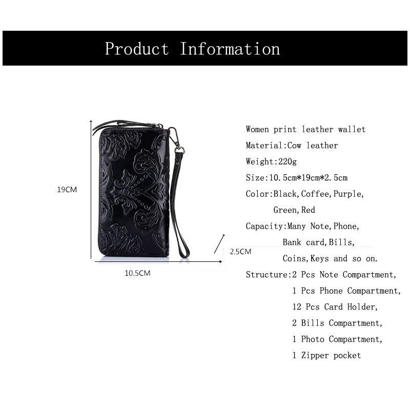 

Western Cow Leather Carved Print Long Women Wallet Fashion Genuine Leather Women Coins Purse
