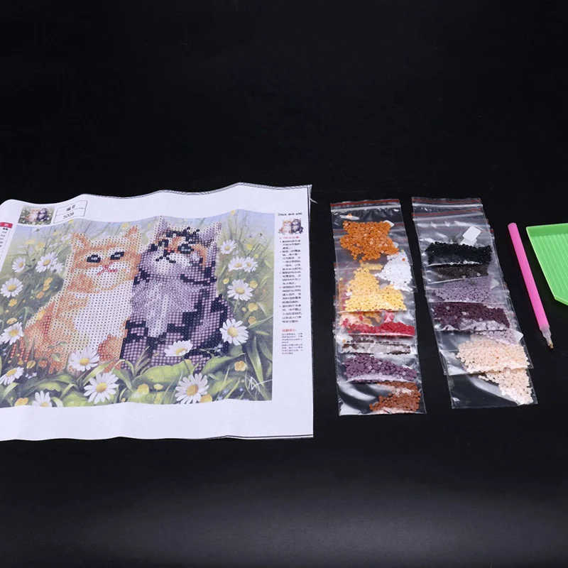 

Lber 2 Set 5d Diamond Painting Cross Stitch Home Decoration, Sunflower Above Dog's Head & Cartoon Cat Diamond Embroidery Stitch