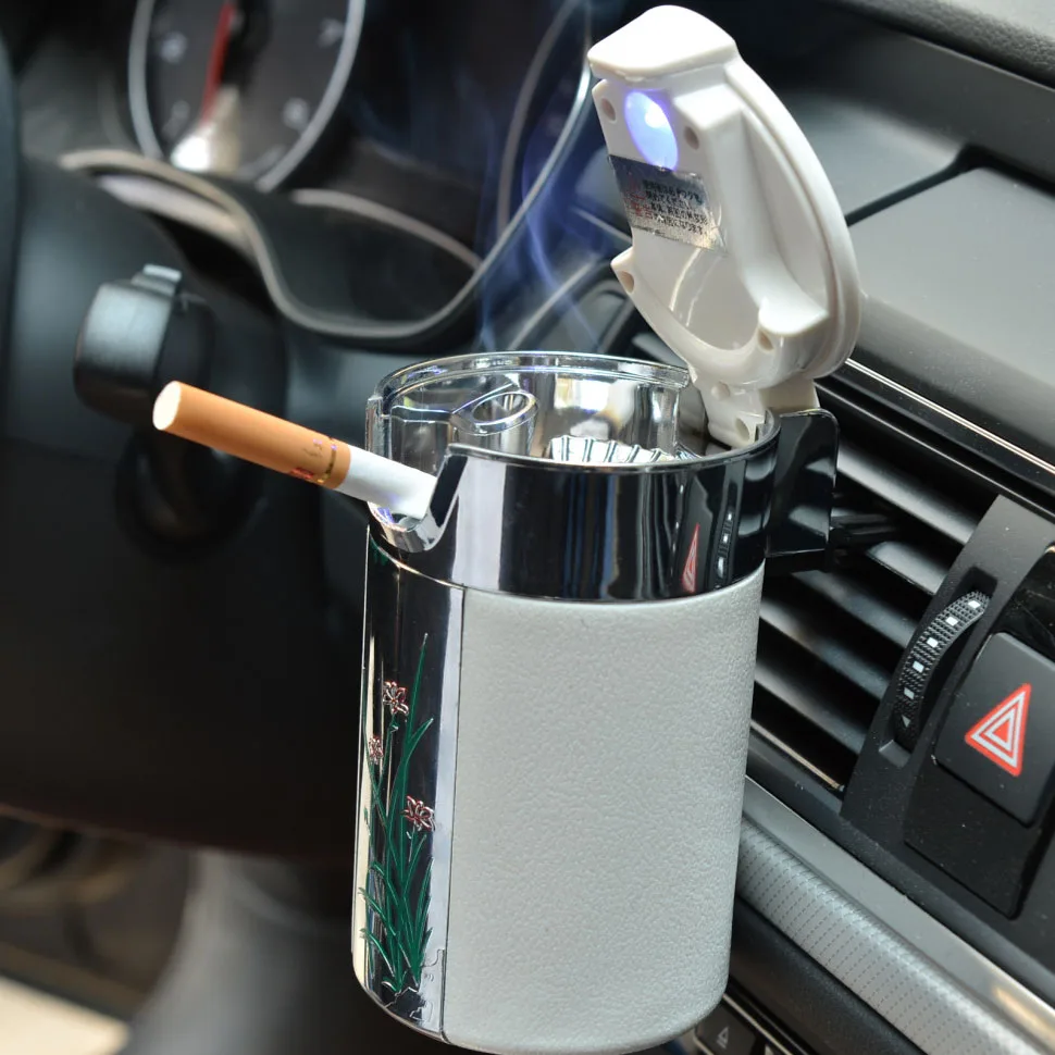 

Portable LED Light Ashtray Universal Cigarette Cylinder Holder Carbon Fiber Car Ashtray