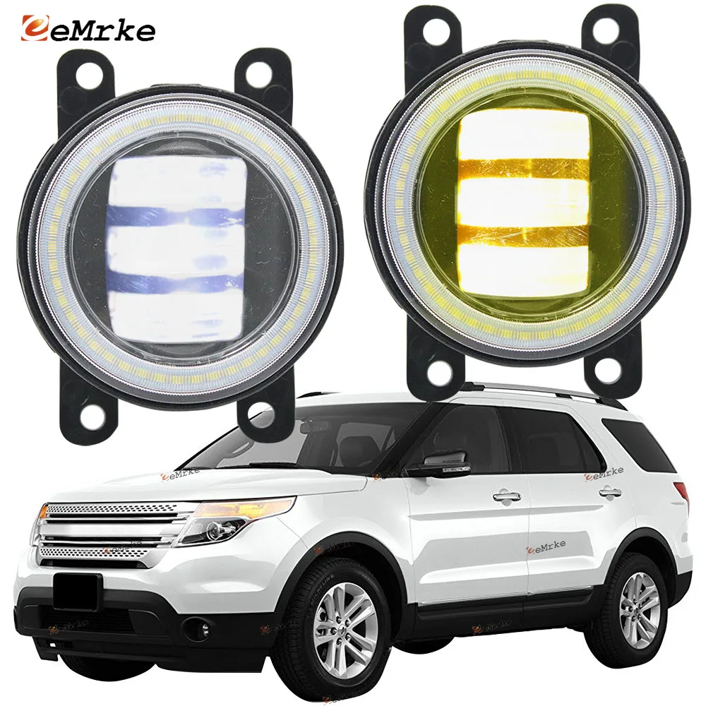 

2in1 LED Angel Eye Daytime Running Lights for Ford Explorer U502 2011 2012 2013 2014 2015 Cut-Line Lens Fog Lights