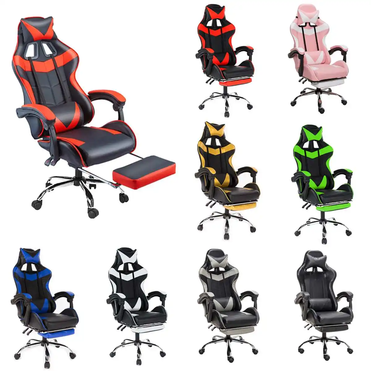 Lumbar Support Wcg Gaming Chair Pu Leather Swiveling With Re
