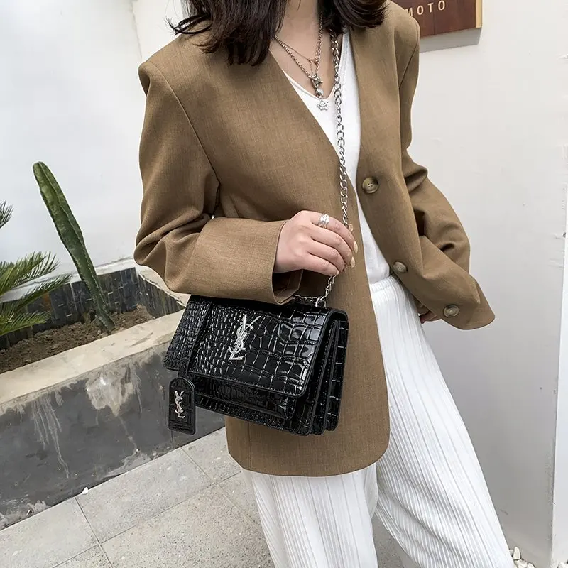 

Crocodile Pattern Crossbody Bag for Women 2021 New Fashion One-shoulder Chain Bags Ladies Fashionable Purses and Handbags Cc Gg