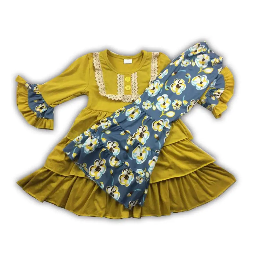 

Mustard yellow ruffle pant fall kids clothing Toddler baby girl outfit children's boutique clothing 88