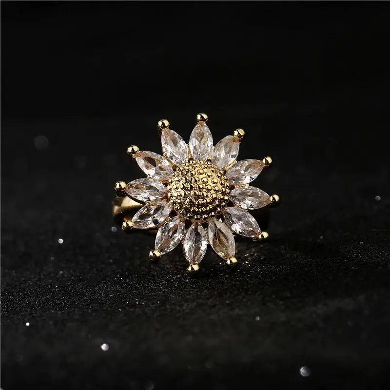 

Trendy Sun Flower Rings Gemstone Crystal Bohemia Classic Styles Ring For Girls Women 2021 Newe Set Jewelry