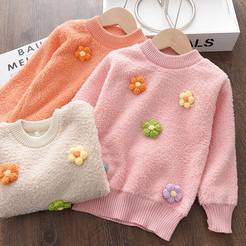 

Menoea 2021 New 3D Flower Baby Girls Winter Clothes Kids Knit Sweaters Toddler Knitting Pullovers Tops Fall Children Clothing