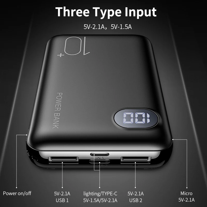 RAXFLY mi ni power Bank 10000 мАч портативный светодиодный экран для iPhone Xiao с двумя usb-портами