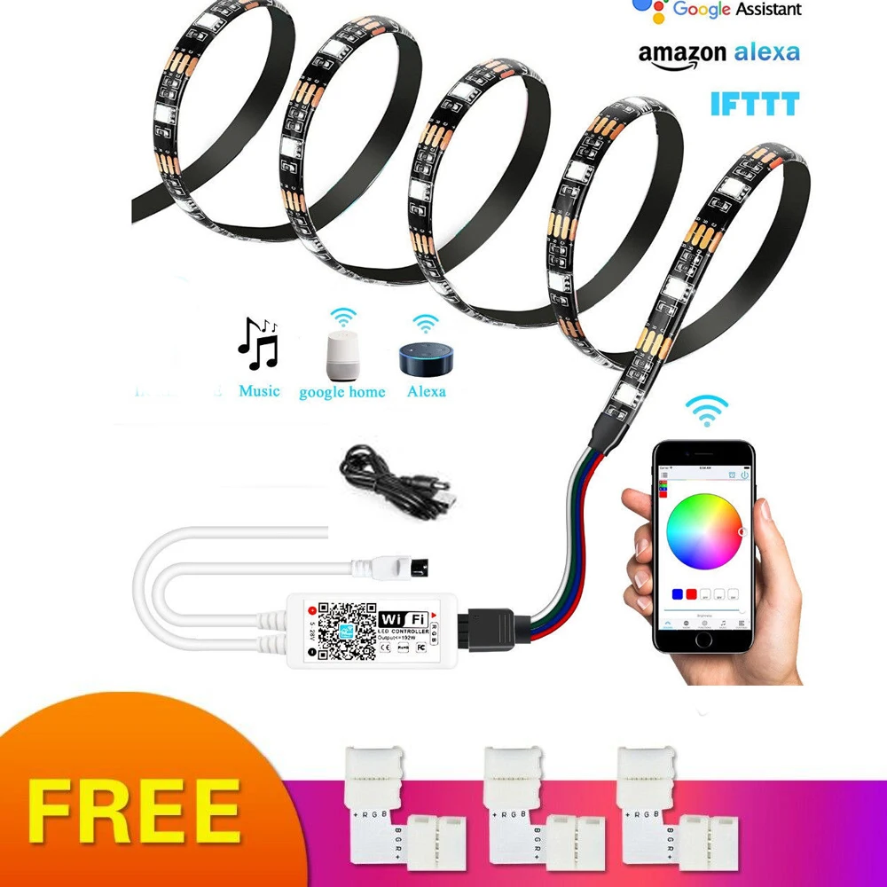 Светодиодная лента RGB + белый Wifi смарт-приложение Alexa Google комплект гибких полос