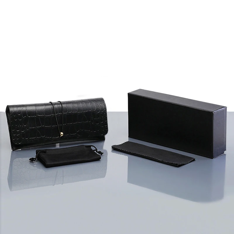 Black Snakeskin Полиуретановая коробка для очков, цветные солнцезащитные очки, чехол с эластичной пряжкой, Чехол для очков, ткань для чистки, 4 шт. в комплекте, клатч, кошелек, подарочная коробка - Цвет: Black Snakeskin