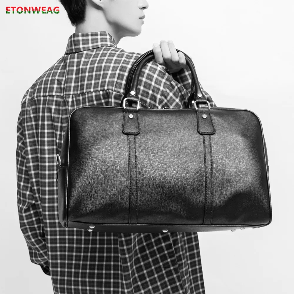 Однотонная черная Дорожная сумка для мужчин брендовая сумочка из искусственной