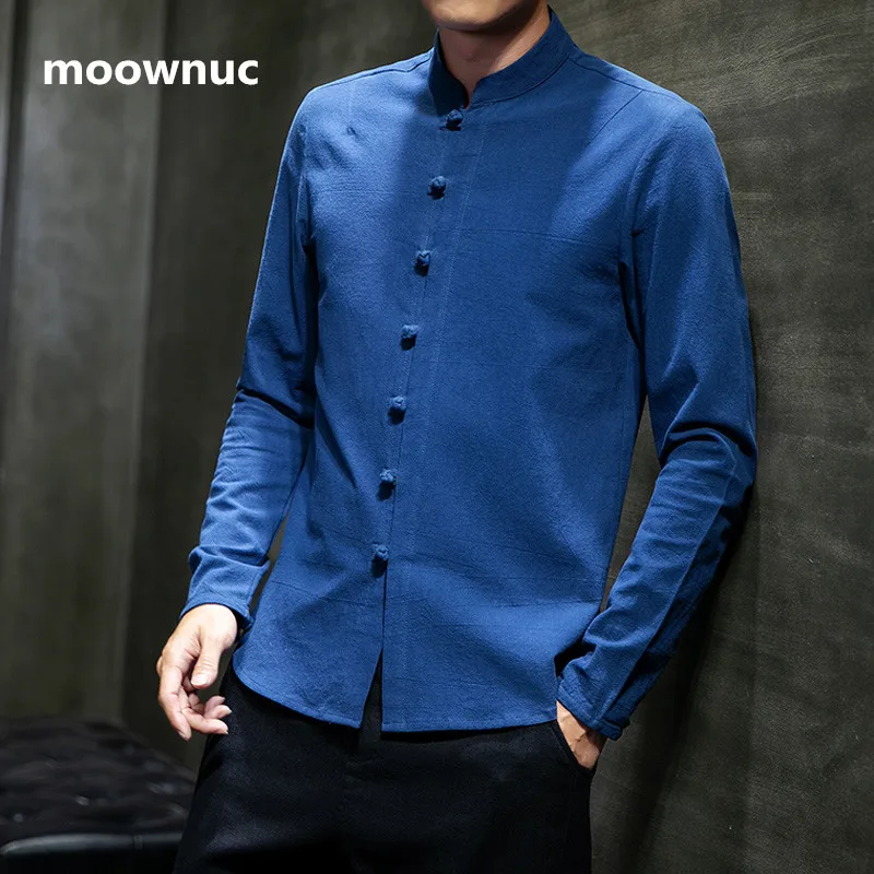 Мужская рубашка с длинным рукавом Повседневная из хлопка и льна большие размеры