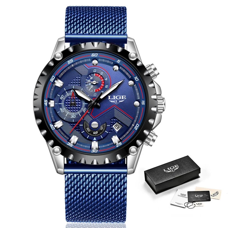 Часы наручные LIGE Мужские кварцевые брендовые Роскошные водонепроницаемые