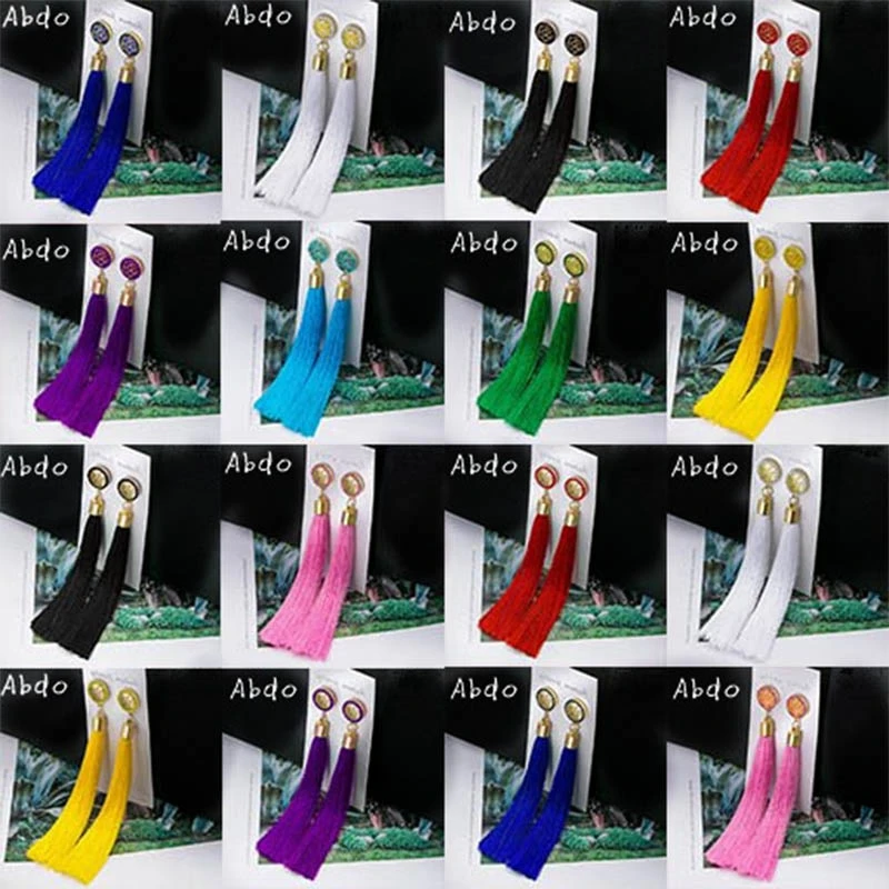 Новые модные богемные хрустальные длинные серьги красная шелковая ткань висячие