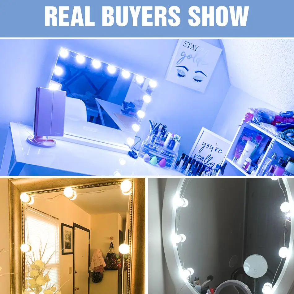 

3 Colors LED Makeup Mirror USB Vanity Mirror Bulbs Hollywood 5V Dimmable Cosmetic Lights 2 6 10 14 Bulbs Led Bedroom Wall Lamp