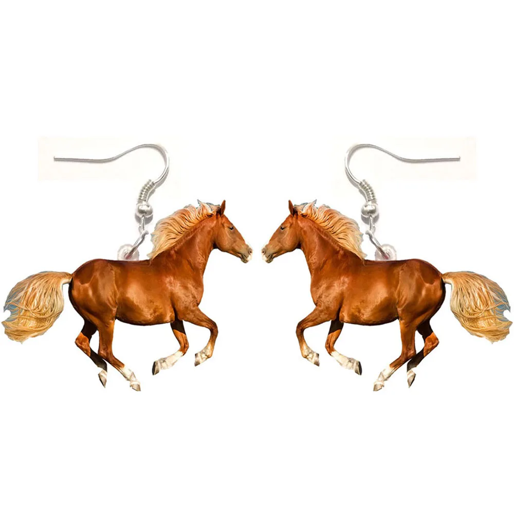 

1 Pair Horse Acrylic Earrings Stainless Steel Earring We Love World Animal Jewelry Women Gift Girl Fashion Men Charm Earrings